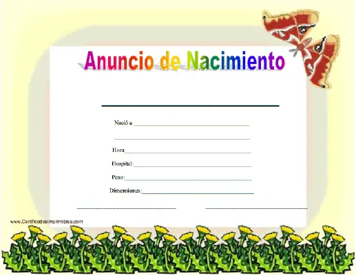 Anuncio de Nacimiento certificate