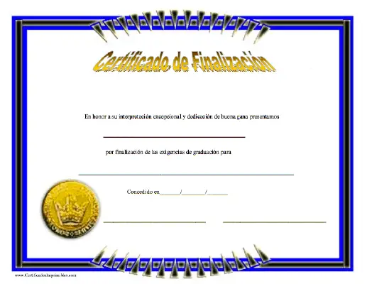 Finalizacíon certificate