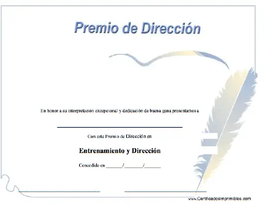 Premio de Dirección certificate